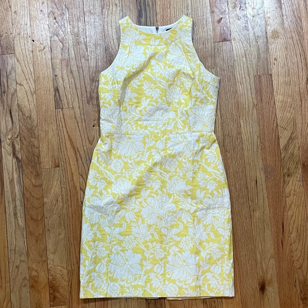 Ann Taylor 2P yellow & white jacquard floral dress